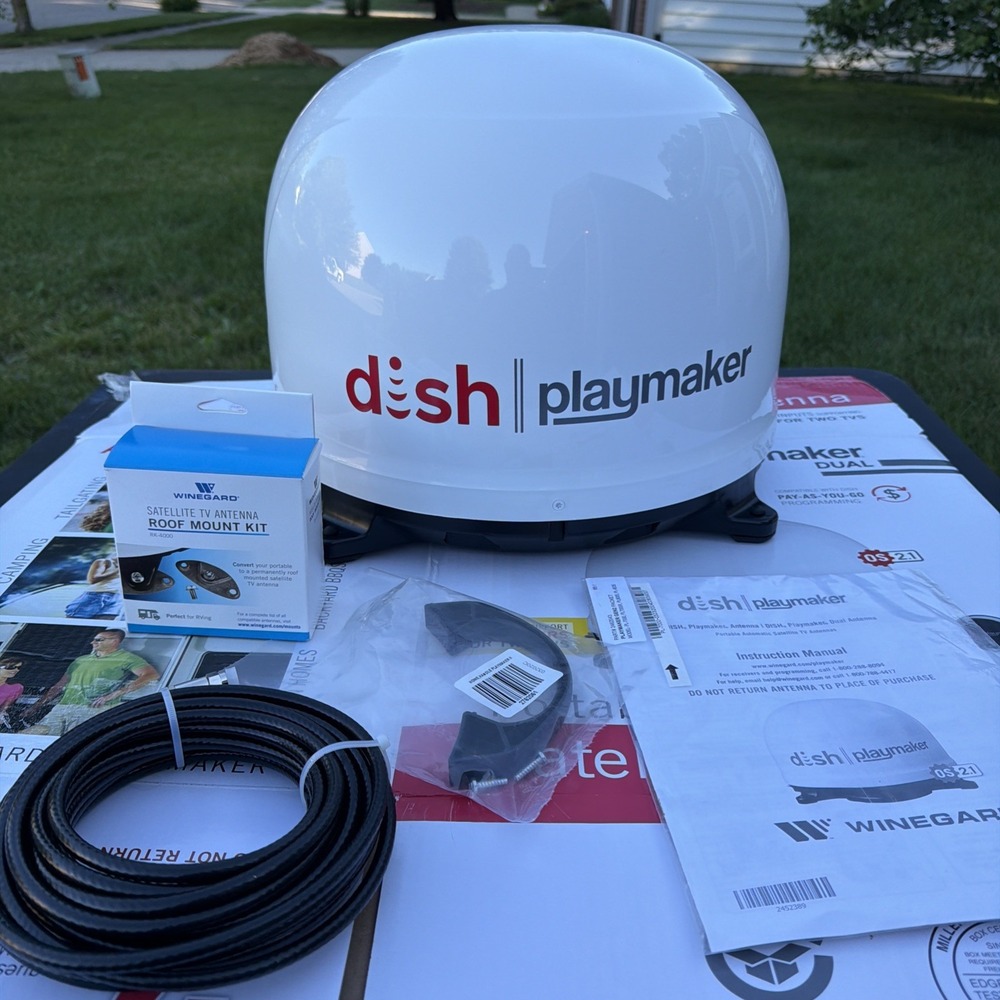 DISH Playmaker PL-7000 Portable Satellite TV Antenna White Roof Mount Kit RV